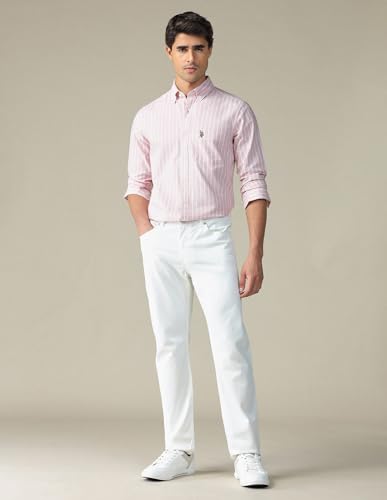 Image of U.S. Polo ASSN. Striped Regular Fit Shirt for Men - 100% Cotton, Breathable & Comfortable, Full Sleeves Casual Shirt for Men