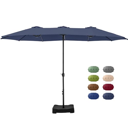 GREEN PARTY 15ft Large Patio Umbrella with Base, Rectangle Outdoor Umbrella UPF 50+ Navy Blue