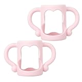 LOORGVEL 2 Stück Silikon Flaschengriffe für Babyflaschen Hitzebeständig Ergonomisch Geformt Pink Rutschfeste Griffe für Einfaches Halten bei Flaschenfütterung