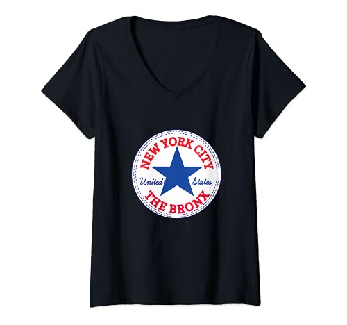 Womens New York City THE BRONX borough USA United States of America V-Neck T-Shirt, Black