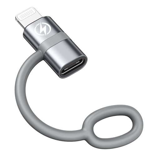 RAVIAD 36W USB C auf Lightning Adapter (1Stück), Lightning USB C Adapter für Phone 14 13 12 11 Pro Max, Pad Pro/Air 5/Mini 6, Pod Nano/Touch mit Anti-Verlust-Seil - Grau