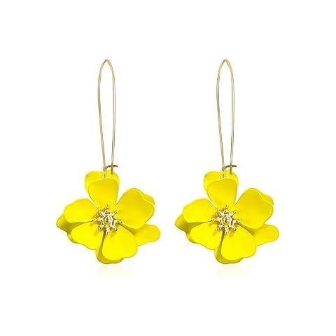 YUNXI Unique Boho Flower Dangle Earrings Exaggerated Layered Floral Petal Drop Dangle Earrings Statement Stud Earring for Women Jewelry Gifts with Box (Yellow) Cover