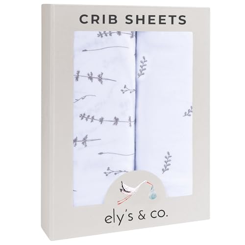 Image of Ely’s & Co. Crib Sheets, Baby Boy/Girl Fitted Crib Mattress Sheet Set, 2 Pack, 100% Jersey Knit Cotton, Infant and Toddler Nursery Bedding, Forest Grey Print, 28” x 52”