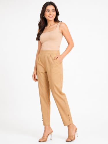 Image of Yash Gallery Women's Regular Fit Mid Rise Solid Lycra Trouser Regular Pants