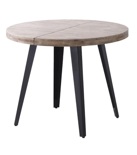 Home Heavenly®   Mesa Comedor Redonda Extensible Estilo Industrial SKADI. Mesa de 100 cm diámetro. 2 tramos extensión a 140 hasta 180 cm. (Roble Honey   Negro)