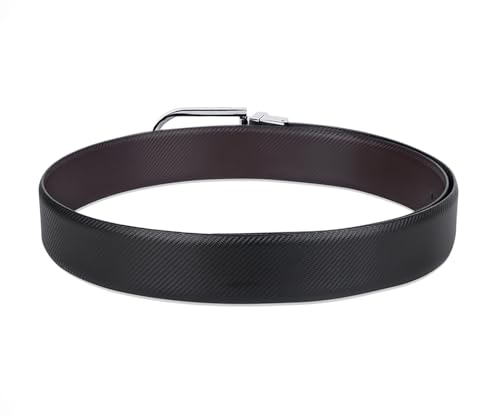 Image of LOUIS STITCH Men's Reversible Brown and Black Italian Leather Belt with Chrome Buckle (Prague STCH)