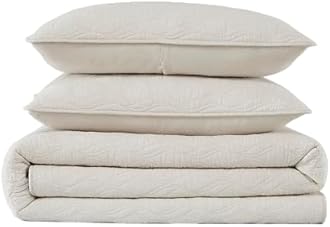 palassio Ivory Cotton Quilt Queen Size Bedding Sets with Pillow Shams, Cream Lightweight Bedspread Coverlet, Soft Quilted Bed Cover in Geometric Pattern for All Season, 3 Pieces, 90x96 inches