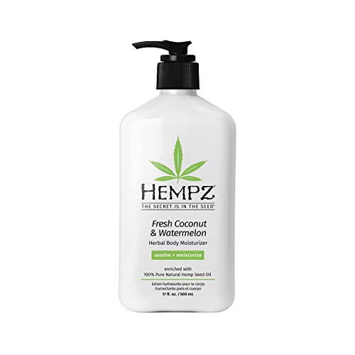 Hempz Fresh Coconut & Watermelon Moisturizing Skin Lotion, Natural Hemp Seed Herbal Body Moisturizer with Chamomile & Avocado Extracts, VitaminsA, C, E & D, 17 oz