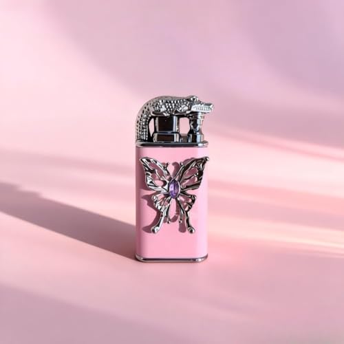 Encendedor Doble Llama Rosa con Mariposa Pintada a Mano miniatura 2