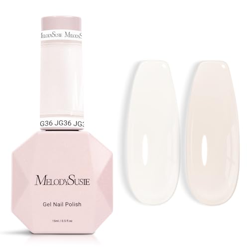 Image of MelodySusie Milky White Gel Nail Polish, 0.5Fl.oz Jeweliver Gel Polish Milky Natural Color Sheer Soak Off UV LED Light Cure Gift for Women Girls Nail Art Manicure DIY at Home JG36