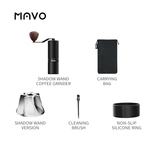 Image of MAVO Manual Coffee Grinder, Shadow Wand Hand Coffee Grinder, Capacity 25g with CNC Stainless Steel 7-Axis Conical Burr, Adjustable Setting, Burr Coffee Bean Grinder for Pour Over, Espresso (Black)