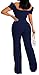 KnoInt Navy Blue Sexy Off Shoulder Jumpsuits for Women Elegant Plus Size Short Sleeve Party Clubwear Outfit Dressy High Waist Pants Long Wide Leg Back Zipper,Large