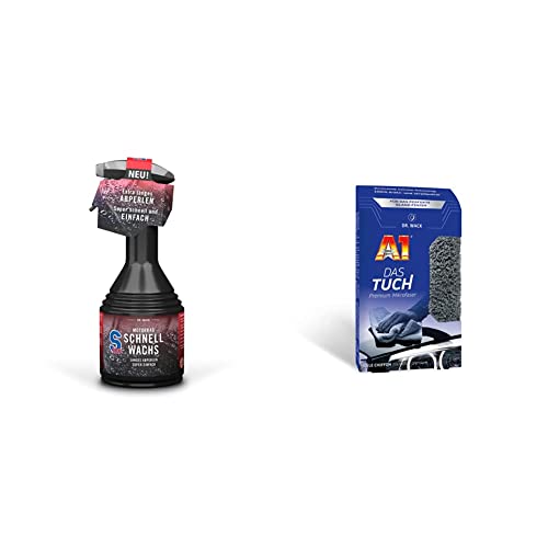 Dr. Wack – S100 Motorrad Schnellwachs 500 ml I Premium Motorrad-Wachs für monatelangen Abperl Effekt, Glanz & Lackschutz I Für alle Lacke & Kunststoffe & A1 DAS TUCH 40 x 40 cm Mikrofasertuch