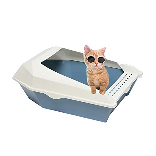 BZZBZZ Semi-Enclosed Cat Litter Box, Large Cat Toilet Cat Litter Tray, Yacht Style