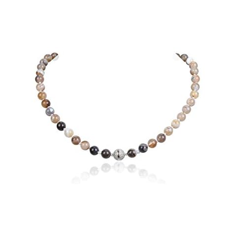 Malahill Natural Stone Beaded Necklace for Women Men Gemstone Knotted Necklace Birthstone Necklace Botswana Agate Magnetic Clasp Necklace 8mm Cover