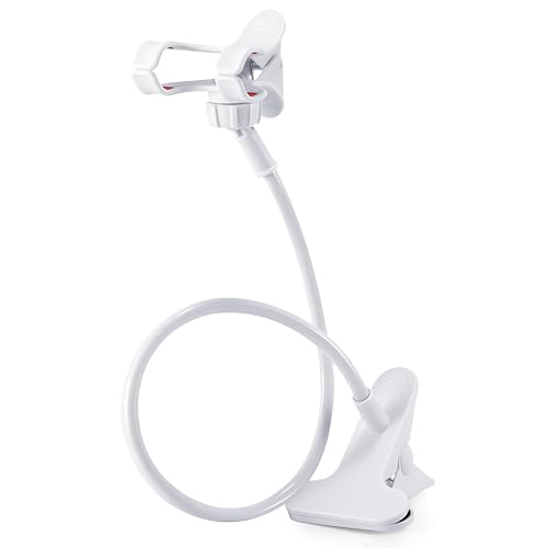 Sounce Flexible and Foldable Mobile Tabletop Stand with 360° Adjustable Rotation, Sturdy Metal Built Phone Holder for Video Calls, Home Office, Bedroom Use, Compatible with All Smartphones – White