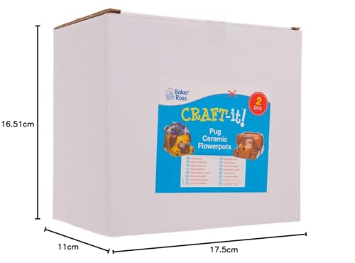 Baker Ross Keramik-Blumentöpfe „Mops“ (2 Stück) – für Kinder zum Bemalen, Verzieren und Verschenken