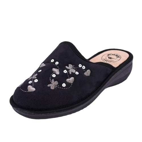 JOMIX Zapatillas de Estar por Casa Mujer Invierno Pantuflas Anatómicas Cuña Baja Ergonómicas Zuecos Calientes Ortopédico Hechas en Italia Antideslizantes Ligeras Cómodas para Mayores ITD2413 Negro 39