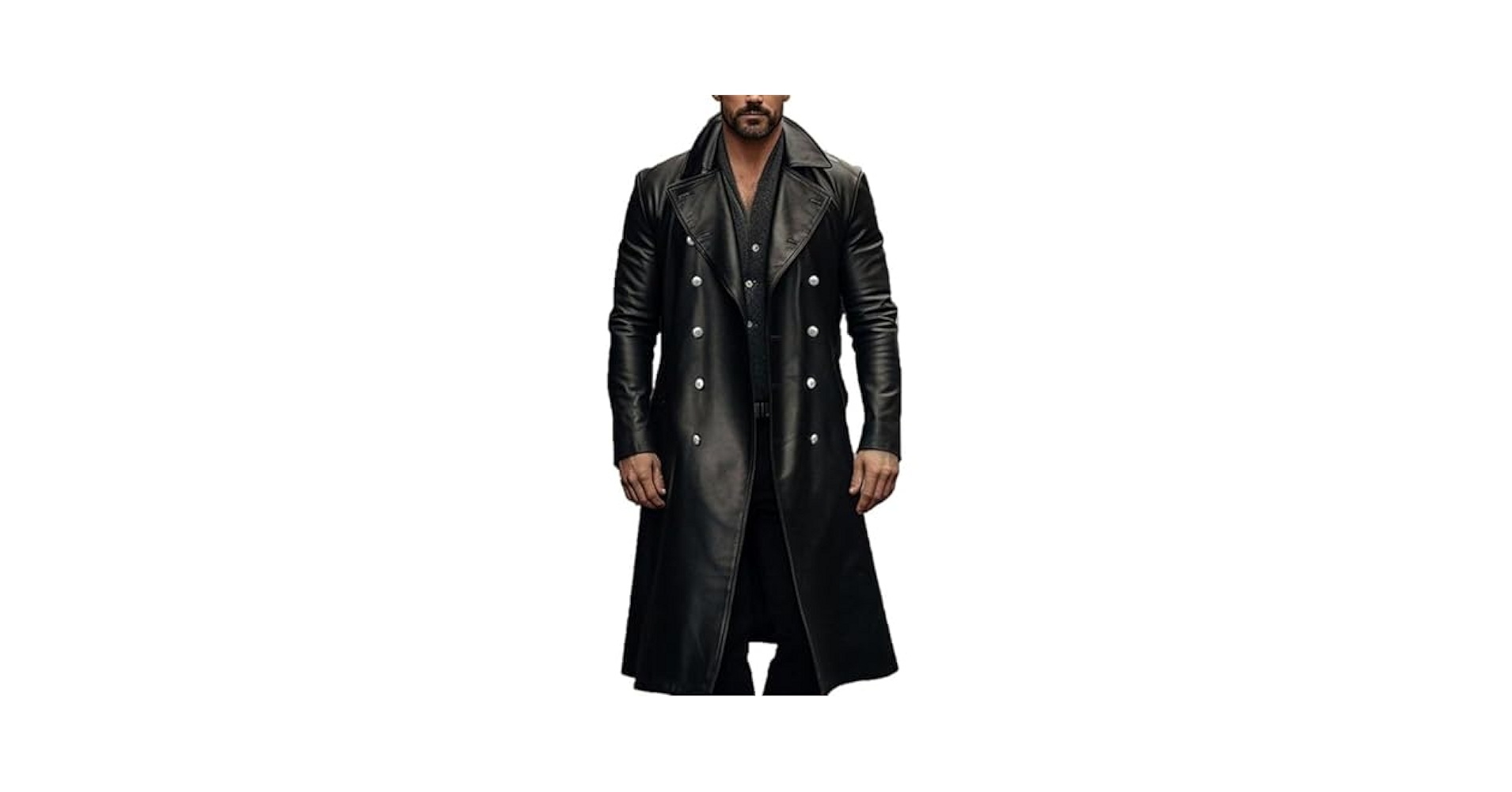 ZWRXW Leather Trench Coats for Men Double Breasted Notched