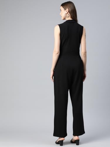 Image of Cottinfab Women Solid Black Sleeveless Jumpsuit