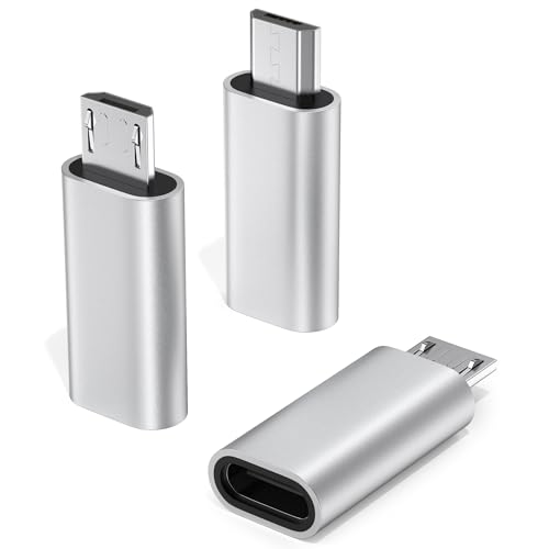 3 Pack USB C to Micro USB Adapter USB Type C Female to Micro USB Male Converter Data Sync Compatible with Samsung Galaxy S7 S6 Note 5 Kindle PS4 Nexus 5 6 and Micro USB Devices (Silver)
