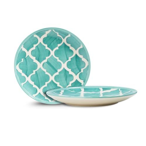 Image of Seafoam Green Ceramic Round Plates - Set of 2 (8.07 inch) | Microwave, Oven & Dishwasher Safe | Perfect for Dessert, Salad & Small Meals | Elegant Porcelain Dish | Ideal for Gifting