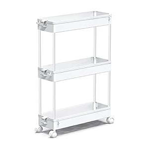 SPACEKEEPER Slim Rolling Storage Cart, Laundry Room Organization, 3 Tier Mobile Shelving Unit Bathroom Organizer Storage…
