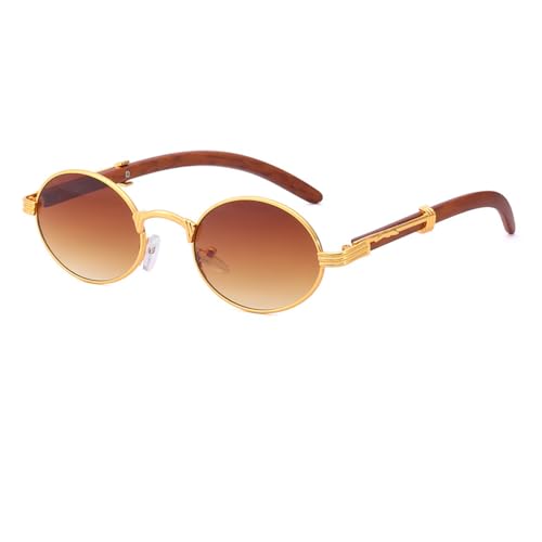 Junsika Retro Oval Sunglasses for Men Women Classic Vintage Imitation Wood Small Round Black Sunglasses