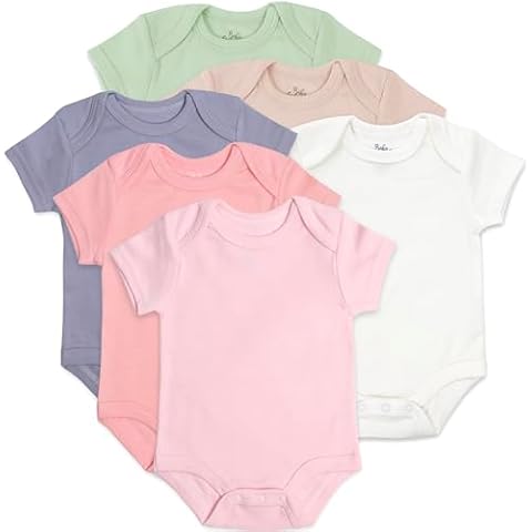 Baby Essentials Unisex Baby Boys and Girls Solid Color 6 Piece Bodysuit Set (Solid Pastel Color 6 Piece, 0 Months) Cover