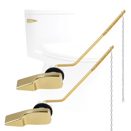 Image of 2PACK Universal Side Mount Metal Toilet Handle Replacement Kit, Shiny Gold | Compatible with American Standard /Mansfield /Gerber /TOTO /Kohler Toilet, Toilet Tank Flusher Lever with Flapper Chain