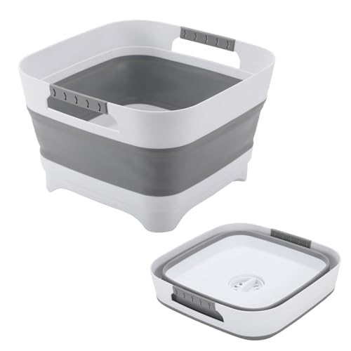 Image of 2.4 Gal Collapsbile Wash Basin with Drian Plug,9L Dish Pan for Soaking Baby Bottles,Portable Sink, Multiuse Foldable Bucket,Dish Tub, Ice Beverage Tubs for Camping, Vegetable Washing, RV Sink