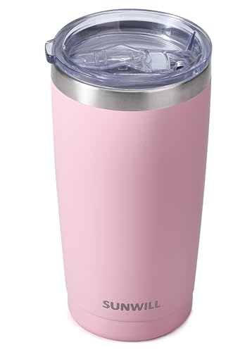 Image of SUNWILL Travel Coffee Tumbler 20 oz, Insulated Mug with Lid, Stainless Steel Cup for Hot and Cold Drinks, Powder Coated Sakura