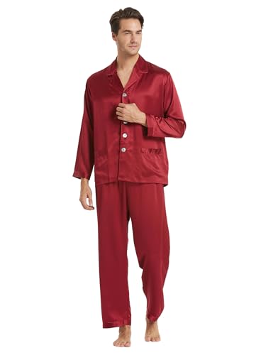 Image of LilySilk 100% Silk Pajamas for Men Soft 19MM Real Mulberry Silk Sleepwear Mens Silk Pajamas Set Lightweight Male Pjs