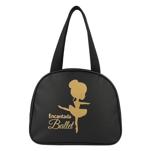 Bolsa Encantada Ballet Nas Cores Rosa e Preta Para Aula De Dança Em Bagum Impermeável Com Estampa Dourada Charmosa, Delicada e Ideal Para Aulas e Ensaios. (Preto)