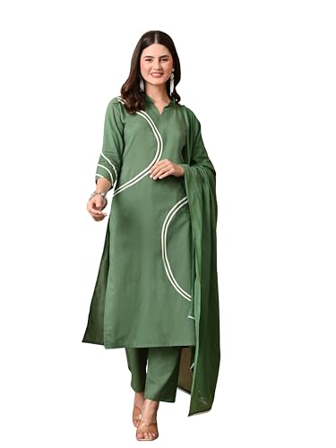 Image of Amazon Brand - Tavasya Women's Cotton Printed Kurta Set with Dupatta and Straight Pants | Salwar Suit | Ethnic Wear for Festive, Casual & Office Use