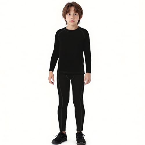 LANBAOSI Youth Boys Long Sleeve Compression Shirt Leggings Football Thermal Tops Tights Base Layer Set Athletic Undershirt3
