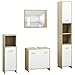 vidaXL Badmöbel Set 4-TLG. Spiegel Unterschrank Badschrank Midi Schrank Hochschrank Badezimmermöbel Waschbeckenunterschrank Weiß Sonoma-Eiche Spanplatte