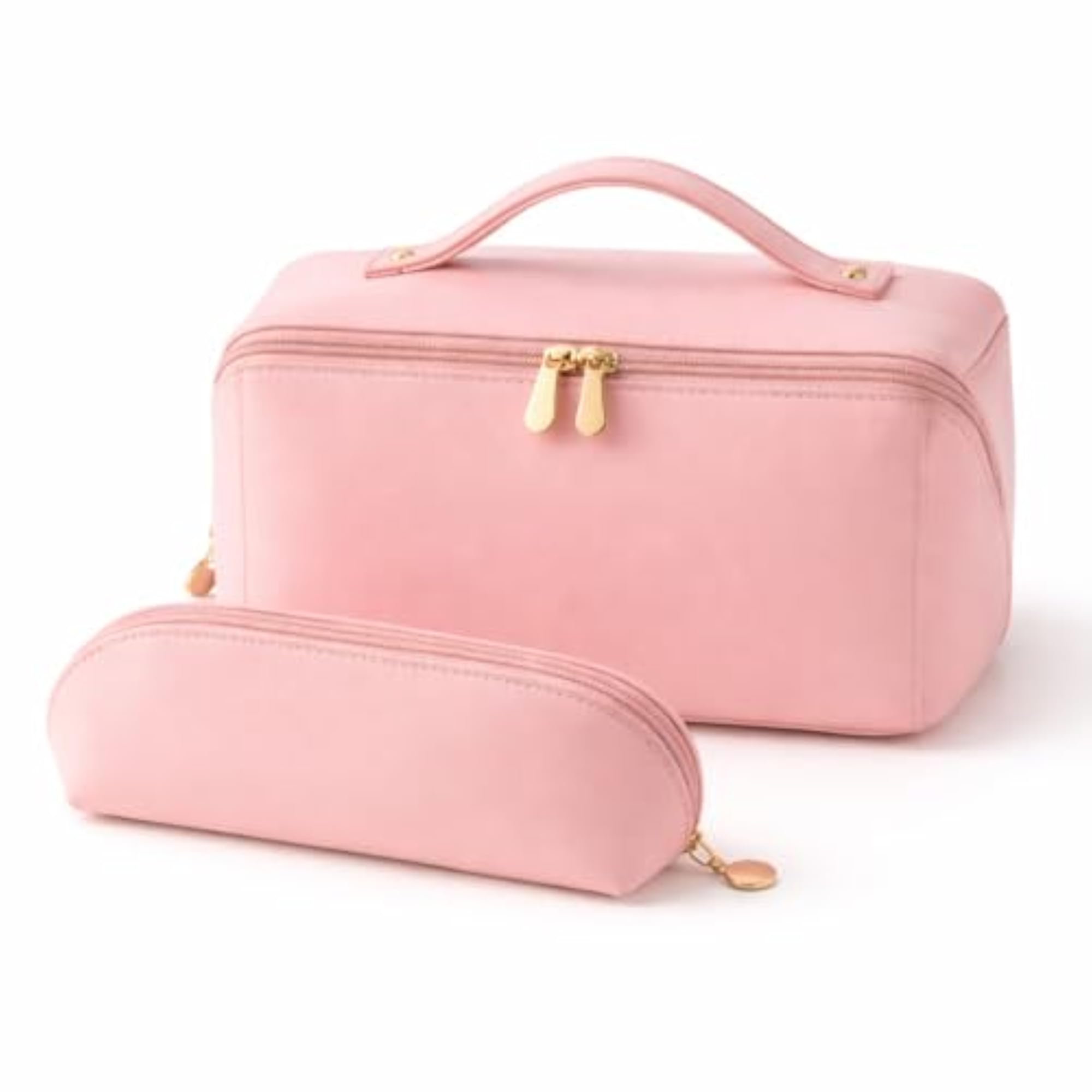 2pcs PU Leather Cosmetic Bag Set, Travel Organizer Gift
