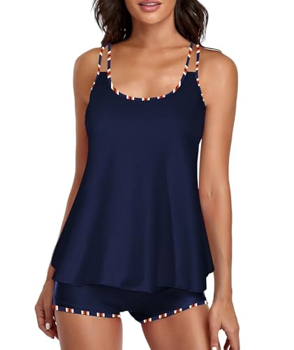 Image of Urchics 2026 Women Two Piece Tankini Swimsuit Tummy Control Plus Size Long Torso Top and High Waisted Boyshorts Bathing Suits