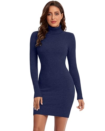 Avancel Damen Strickkleid Winter Kleid Langarm Pulloverkleider Knielang Elegant Rolllkragen Kleidr Herbst 2025 Navy S