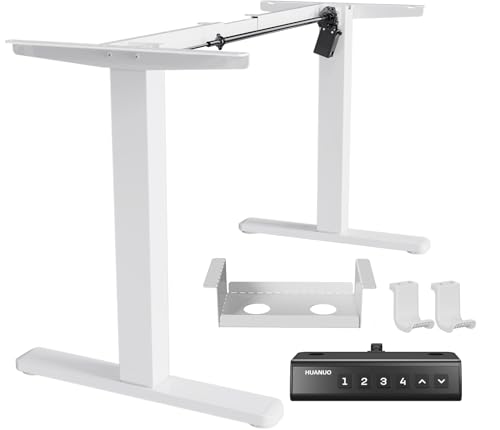 HUANUO Standing Desk Frame with 220lbs Powerful Brushless Motor, Thick T-Shaped Adjustable Desk Legs Made of Automotive-Grade Steel, for Max 75″ x 35″ Desktop, for Home Office, White Frame Only