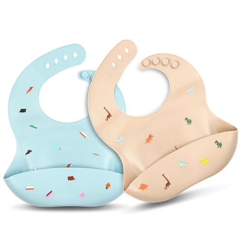 Image of YINGJEE Baby Silicone Feeding Bibs, 3pcs Adjustable Waterproof Bibs for Feeding