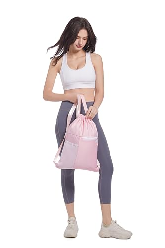 BAVELOE Drawstring Backpack with Mesh Pocket, Sports Gym Sackpack for Women | Large Capacity, Water-Resistant, Gym, Yoga, Travel, Beach, Daily Carry