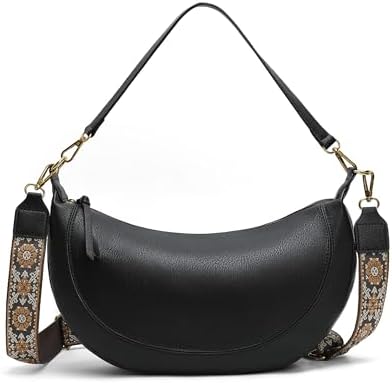 Crossbody Bag for Women Crescent Handbag Vegan Leather Hobo bag with 2 Removable Straps