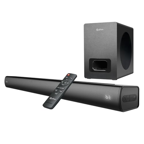 pTron Jazz Pro 120W Soundbar with Wired Subwoofer for TV, 2.1 CH, Multi-Connectivity BT5.3/HDMI ARC/Opt in/Aux/USB, Equaliser Modes Movie/Music/News, Remote Control & LED Display (Black)