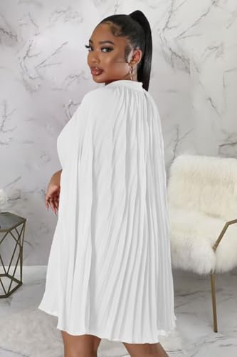 Image of Women's Casual Cape Sleeve Pleated Split Short Dress Loose Fit Cocktail Party Flowy Dress