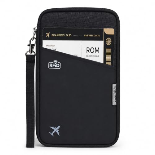 Image of Wooum Passport Holder for Family, Passport Case Protection, Water Resistant Passport Bag for Men & Women, Travel Document Organizer, Passport Cover, Credit Cards Case for Travel (Black)