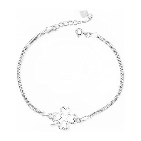 SUGARKITTEN LONDON Sterling Silver Lucky Clover Love Hearts Shamrock with Double Box Chain Bracelet 16-19.5cm 7.7'' Cover