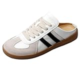Women's Fashionable Contrast Mesh Design Lace Up Walking Shoes,Backless Sneakers Open Back Shoes (Black, Adult, Women, 8.5, Numeric, US Footwear Size System, Medium)