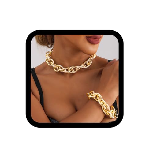 Zoestar Lot de 2 colliers ras du cou punk à gros maillons cubains dorés pour femme